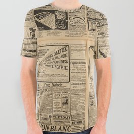 Used paper background. Old newspaper page with vintage advertising All Over Graphic Tee