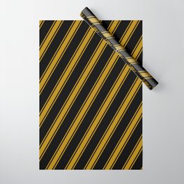 [ Thumbnail: Black & Dark Goldenrod Colored Lines Pattern Wrapping Paper ]