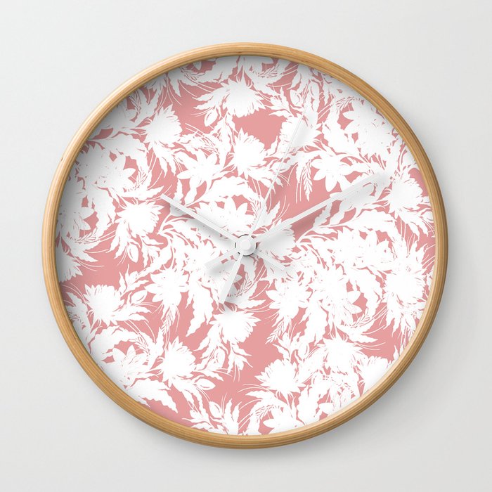 Modern Botanical Mauve Pink White Floral Wall Clock