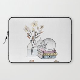 Cat with books and flowers Laptop Sleeve
