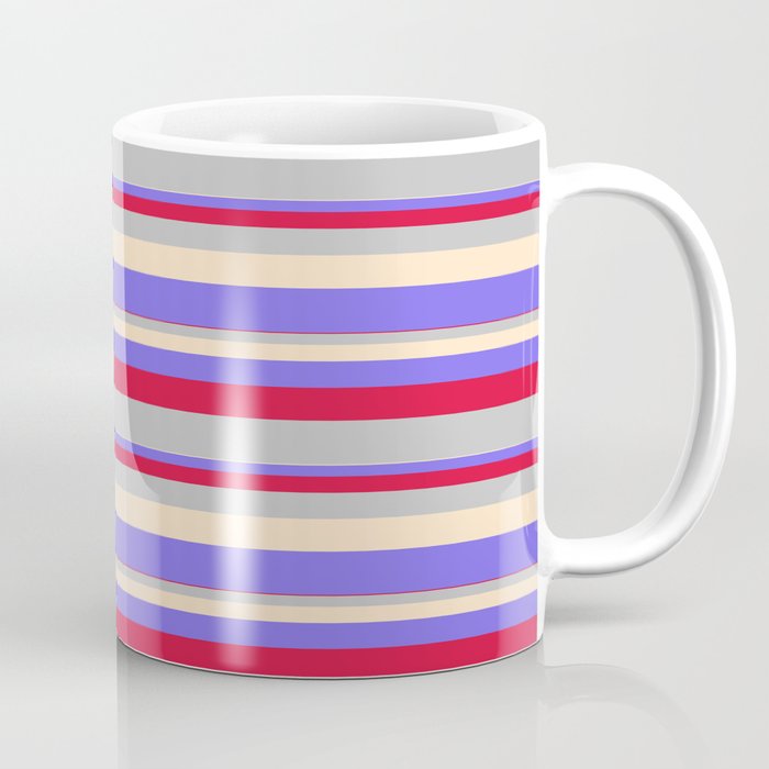 Crimson, Grey, Bisque & Medium Slate Blue Colored Lined Pattern Coffee Mug