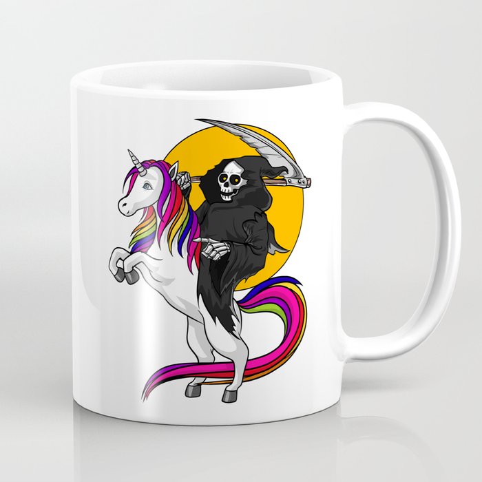 Grim Reaper Riding Unicorn Halloween Coffee Mug
