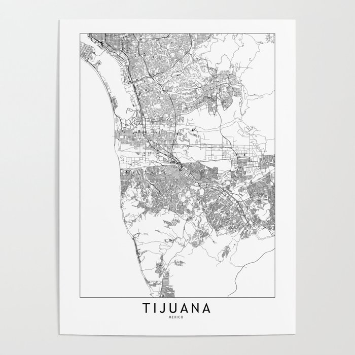 Tijuana White Map Poster