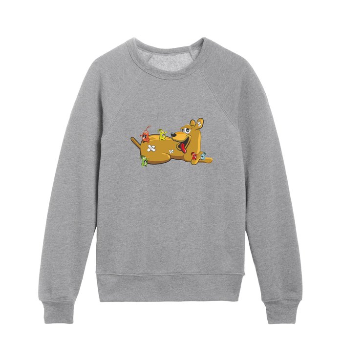 Dog with fleas Kids Crewneck