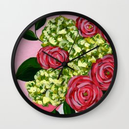 Abstract Flower Bouquet Painting - Muted Red and Green Palette Wall Clock