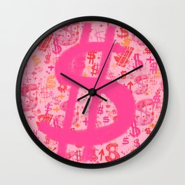 Pink Dollar Signs Wall Clock