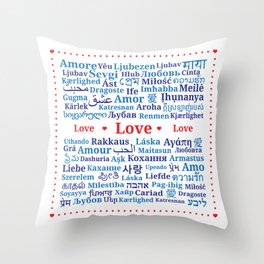 Pattern of the words "Love" in different languages of the World Throw Pillow
