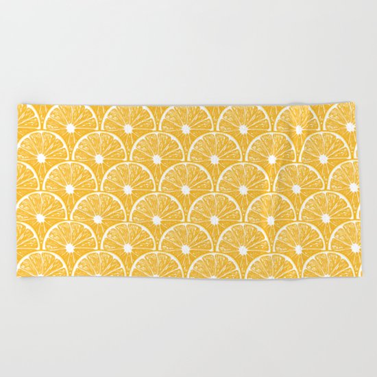 Orange slices, tropical fruit pattern design Beach Towel