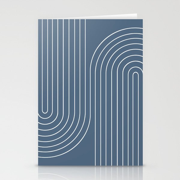 Minimal Line Curvature LXXXIV Nautical Blue Mid Century Modern Arch Abstract Stationery Cards