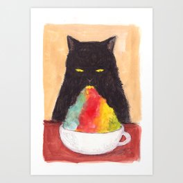Rainbow ice and the black cat Art Print | Black, Dessert, Ice, Animal, Pencil, Kitten, Pets, Cat, Gouache, Colourful 