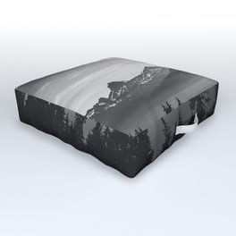 Morning in the Mountains Black and White Outdoor Floor Cushion | Black And White, Adventure, Mountain, Painting, Photo, Mountains, Graphic Design, Forest, Digital, Woods 