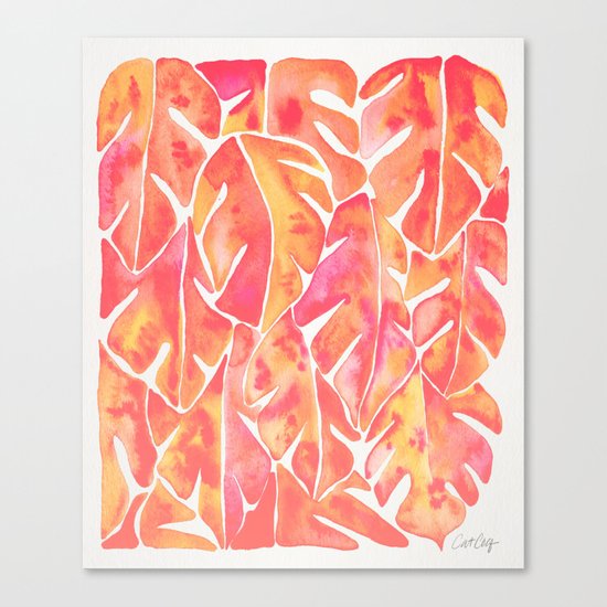 Split Leaf Philodendron – Melon Palette Canvas Print