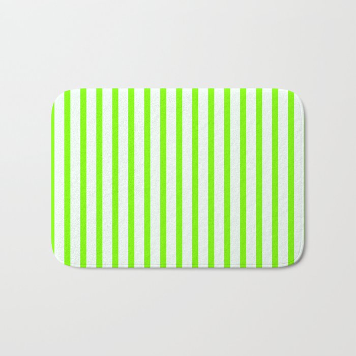 Chartreuse & Mint Cream Colored Lined Pattern Bath Mat