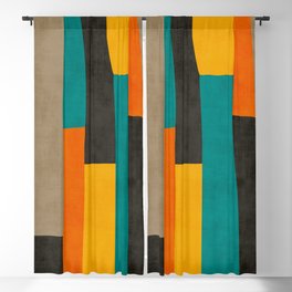 Teal Orange Black Yellow Modern Artwork Blackout Curtain