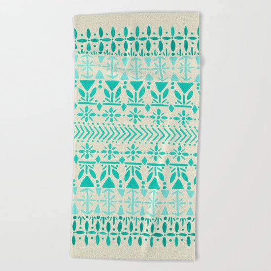 Norwegian Pattern – Aqua on White Beach Towel