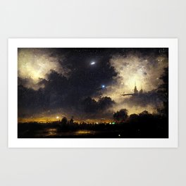 Night sky of alternate universe colliding with ours  Art Print