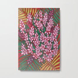 Pink Cone Ginger, Alpinia purpurata, Ostrich Plume Tropical Flowers Metal Print | Bloom, Purpurata, Botanical, Blossom, Tropic, Tropical, Plant, Jungle, Garden, Tropicana 