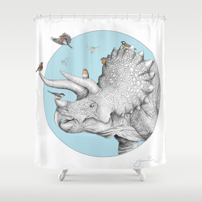Triceratops and Birdies Shower Curtain
