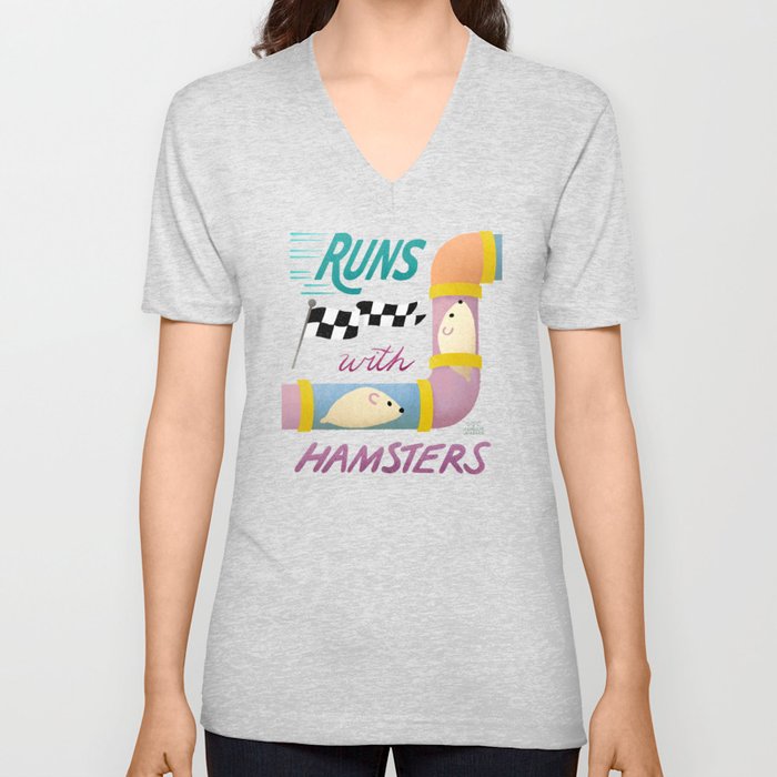 Runs with Hamsters V Neck T Shirt