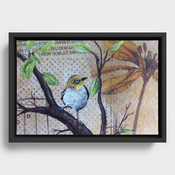 Bird on Branch Framed Canvas