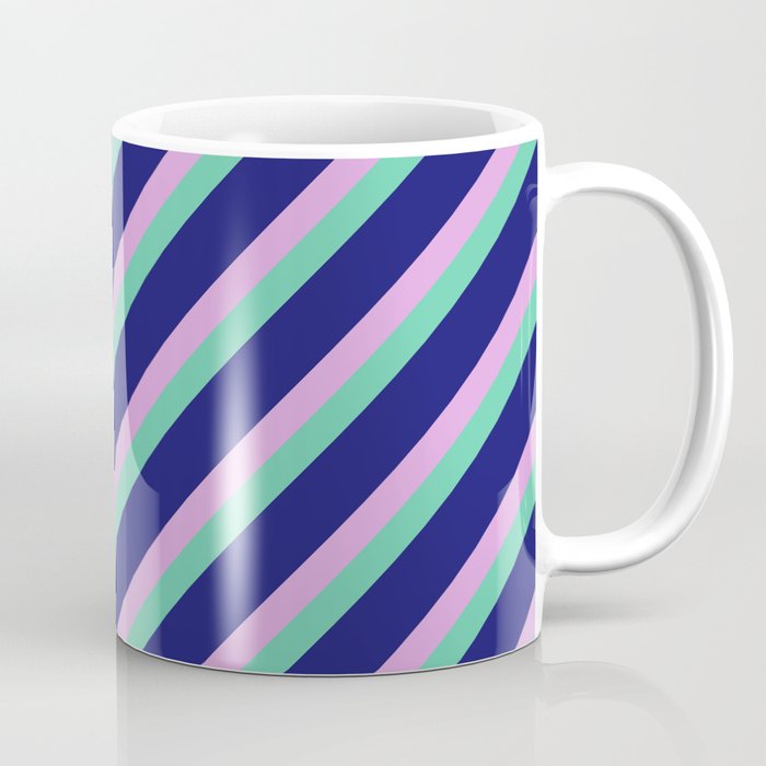 Plum, Aquamarine & Midnight Blue Colored Lined/Striped Pattern Coffee Mug