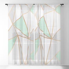 Mint Green, Grey & Gold Geo Sheer Curtain