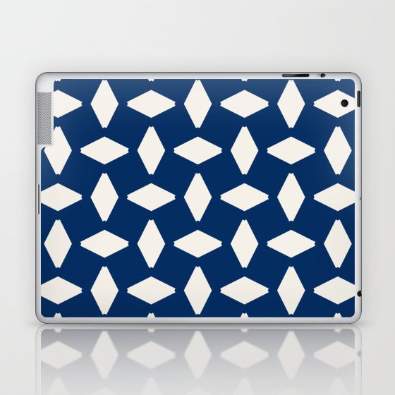 Antique White Geometric Retro Shapes on Dark Navy Blue Laptop & iPad Skin