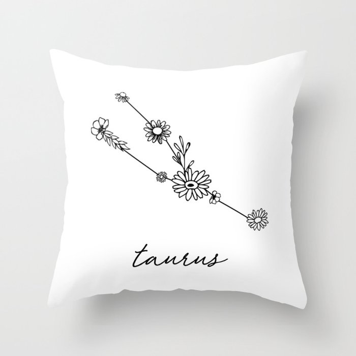 Taurus Floral Zodiac Constellation Throw Pillow
