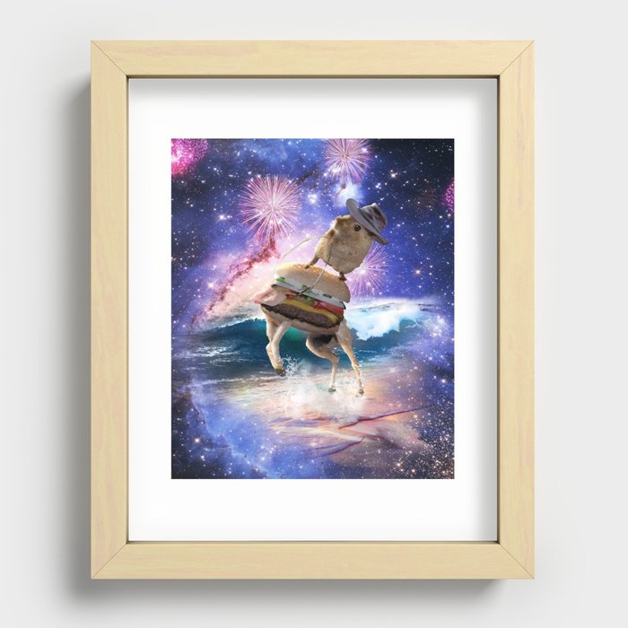 Cowboy Hamster Riding Burger In Beach Space Recessed Framed Print