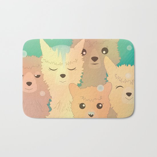 Alpaca Family I - Mint Green Snow Background Bath Mat
