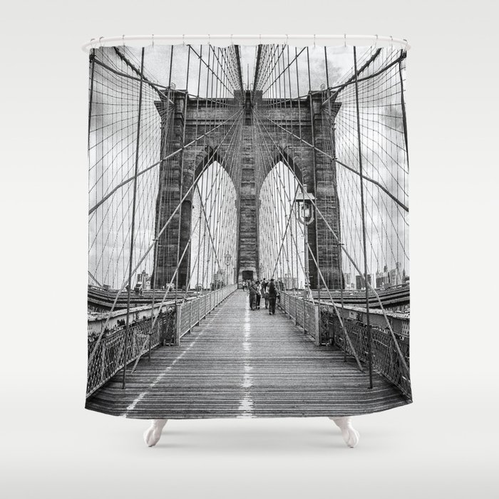 Brooklyn Bridge, New York City (rustic black & white) Shower Curtain