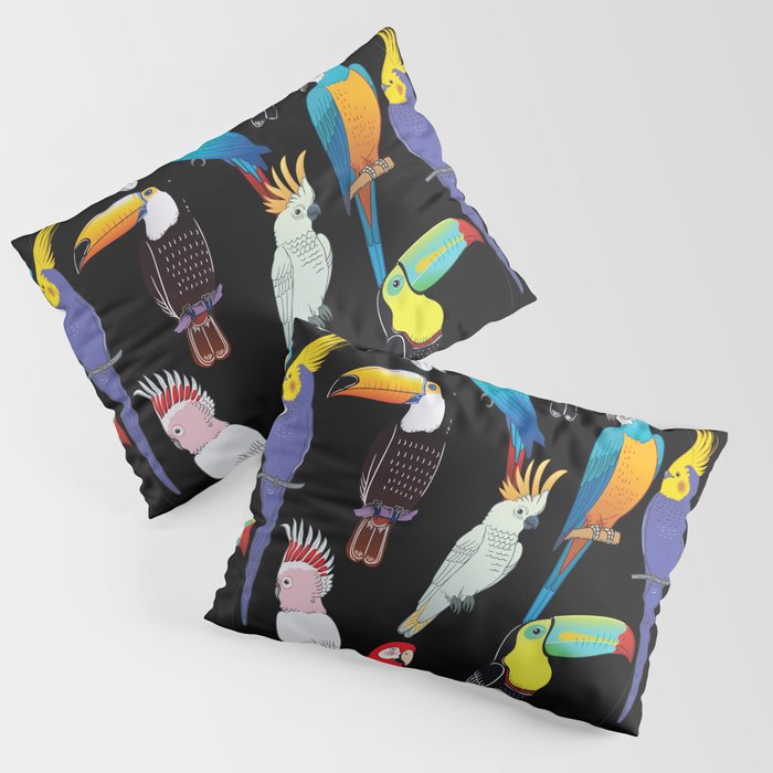 Beautiful tropical exotic parrot birds. vintage seamless pattern. Pillow Sham