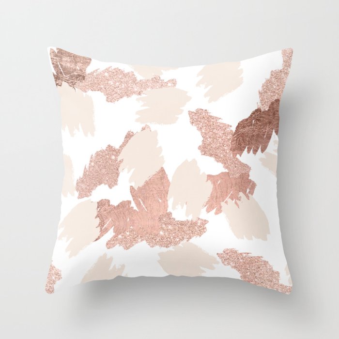 Modern Rose Gold Faux Glitter Brushstrokes Blush Pink