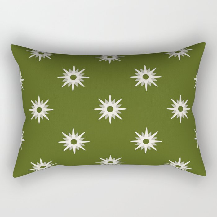 Green atomic mid century white stars pattern Rectangular Pillow