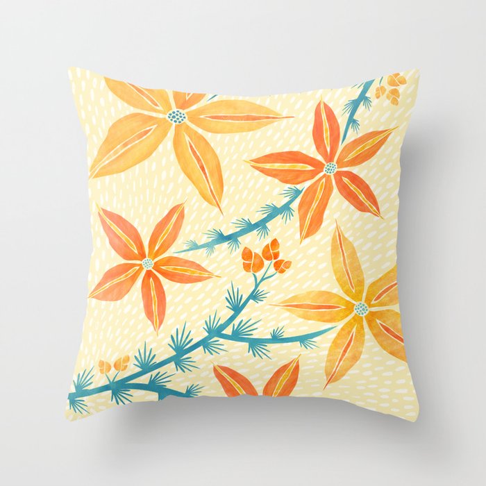 Vintage Tropical Flower Print Throw Pillow