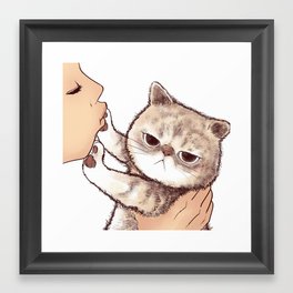 Don't kiss me, human Framed Art Print | Modern, Cartoon, Colored Pencil, Kitten, Cat, Oil, Illustration, Graphic Design, Kiss, Pop Art 