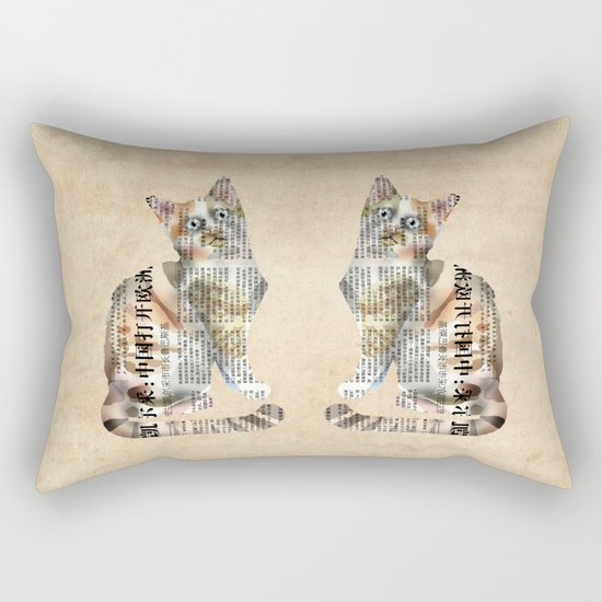 Cat Newspaper Collage Rectangular Pillow