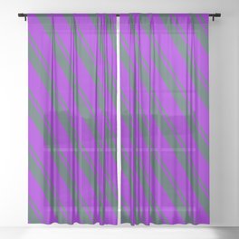 [ Thumbnail: Dark Slate Gray & Dark Violet Colored Striped Pattern Sheer Curtain ]