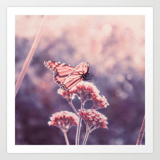 Butterfly Kisses, Dusty Purple Bokeh Background Art Print