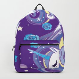 Magical Unicorn in Purple Sky Backpack | Little, Girly, Fantasy, Unicorns, Children, Clouds, Girls, Nursery, Moon, Graphicdesign 