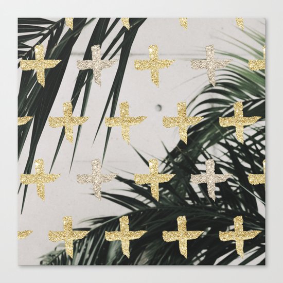 Palms with gold cross Canvas Print