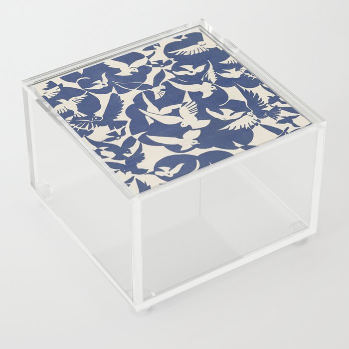 Pigeons in White and Blue Acrylic Box