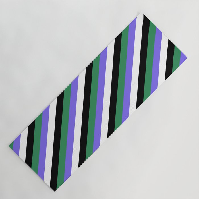 Sea Green, Medium Slate Blue, White & Black Colored Striped/Lined Pattern Yoga Mat