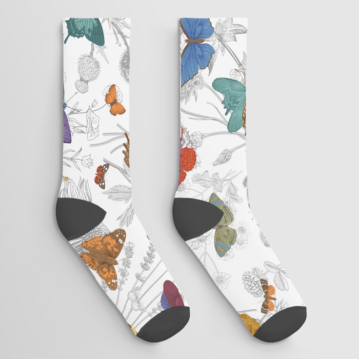 Magical Wild Butterflies Cottage Garden Floral Socks