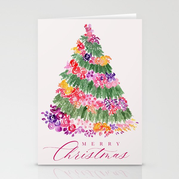 Floral Christmas tree in pink Stationery Cards