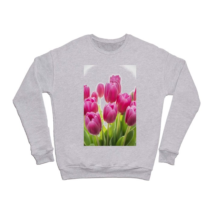 Summer floral bright pink tulips art print - spring flowers green leaves - nature photography Crewneck Sweatshirt