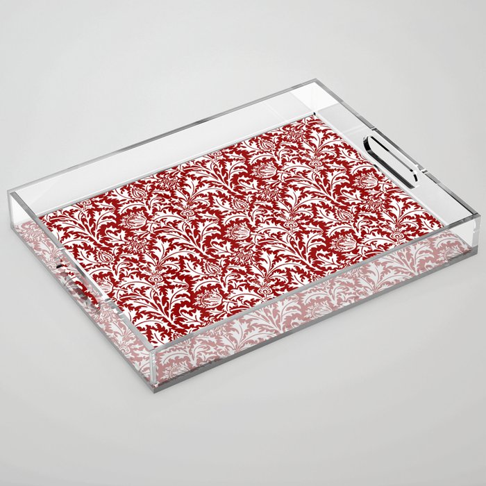 William Morris Thistle Damask, Dark Red and White Acrylic Tray