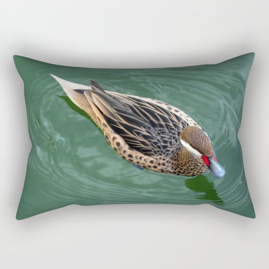 Duck Circles | Duck in Green Water With Oval Ripples Rectangular Pillow