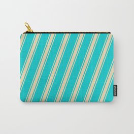 [ Thumbnail: Dark Turquoise and Tan Colored Stripes/Lines Pattern Carry-All Pouch ]