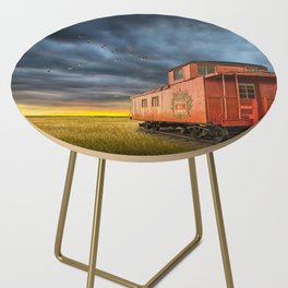 Railroad Train Red Caboose on Prince Edward Island Side Table